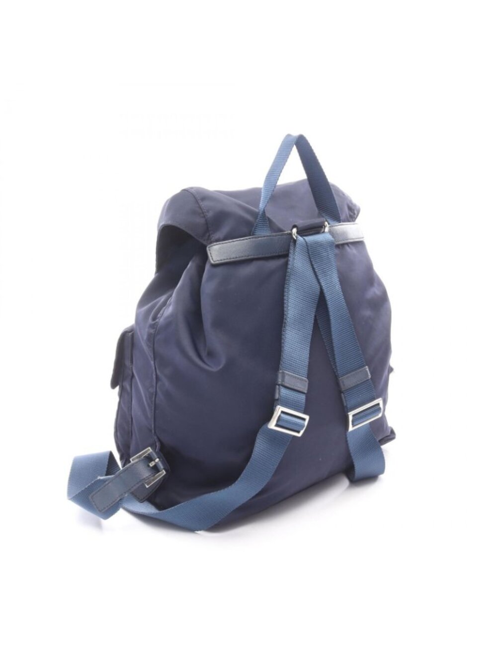 Prada Backpack Navy Nylon Saffiano Leather Triangle Logo - Picture 2 of 12